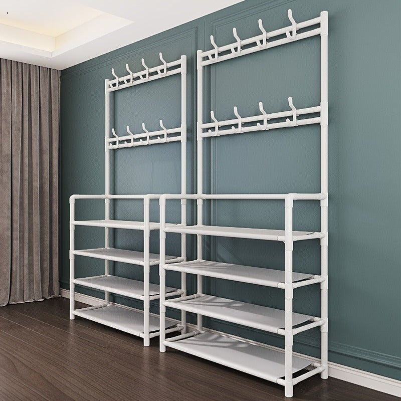 5-Tier Plastic Shoe Rack with 18 Hooks Waterproof Freestanding Organizer
