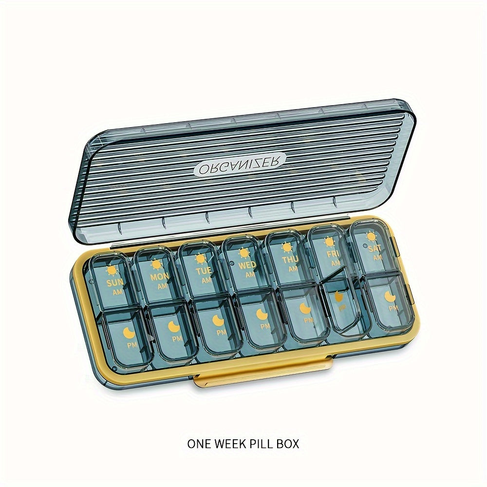 Weekly Pill Organizer 14 Compartments Modern Plastic Case with Polypropylene Backing