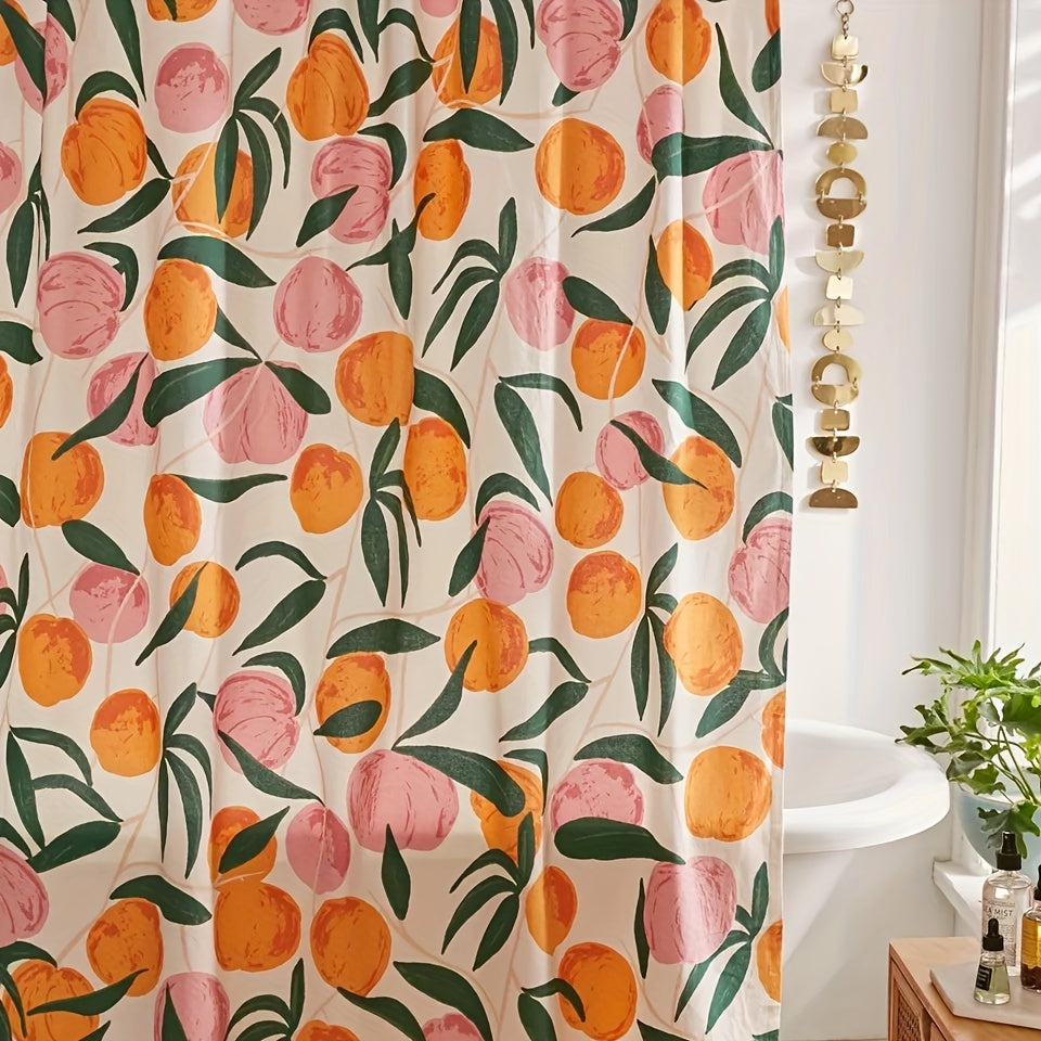 Peach Cartoon Shower Curtain Waterproof with 12 Hooks Bathroom Decor