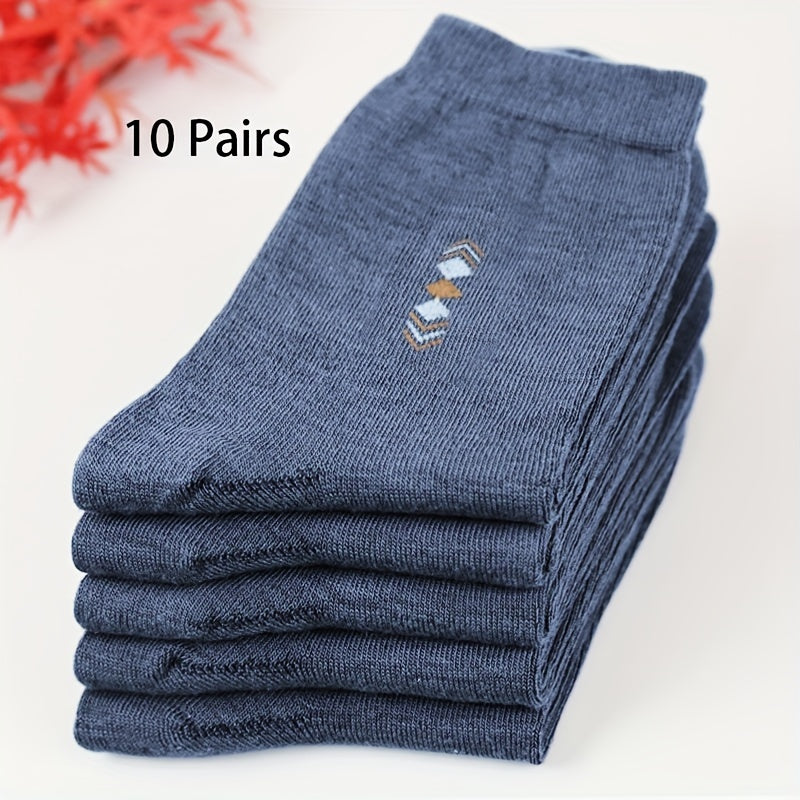 Calcetines de negocios para hombre, 10 pares, hasta la mitad de la pantorrilla, patrón geométrico, poliéster y spandex, duraderos
