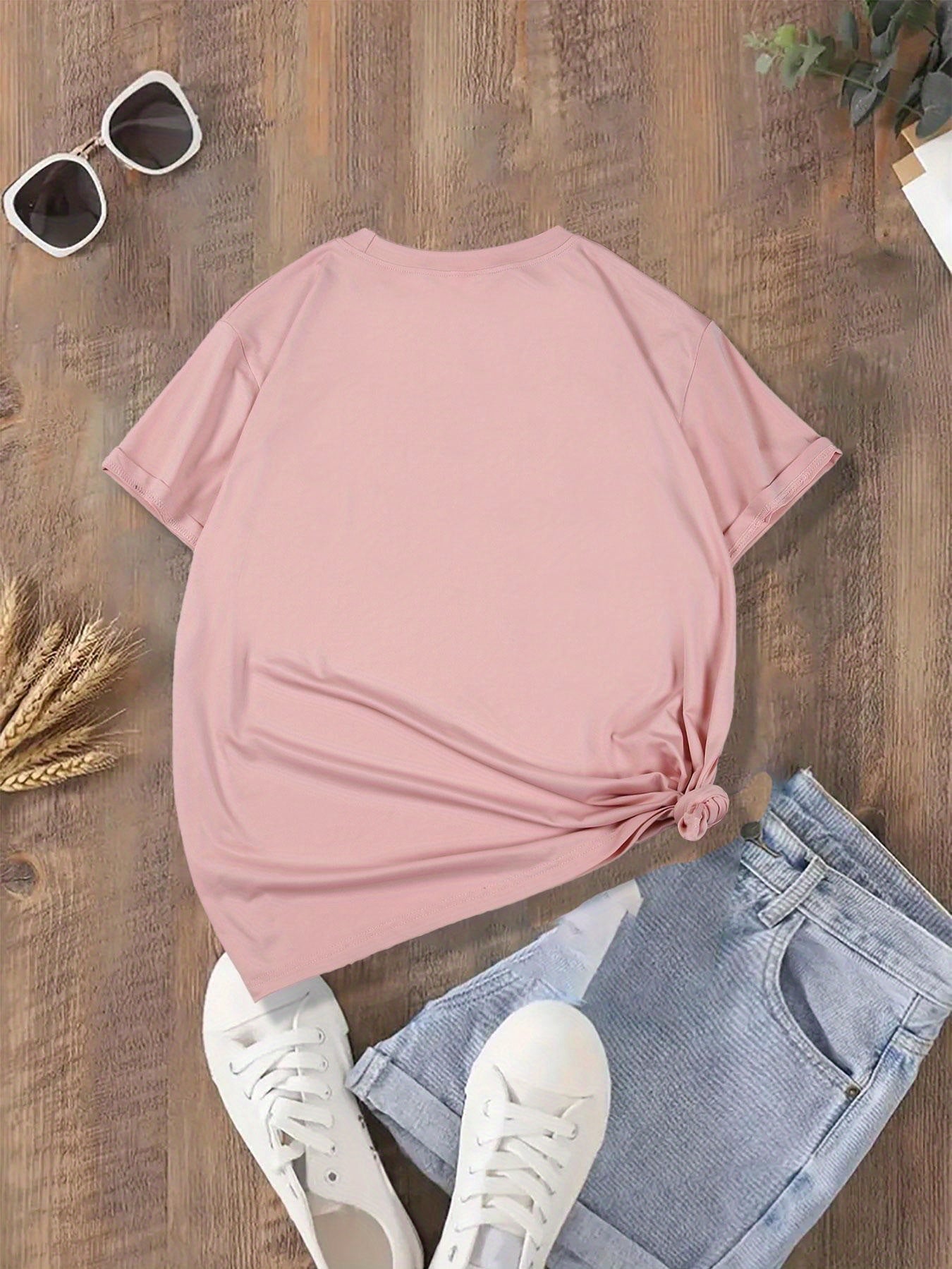 Women's Plus Size Casual T-Shirt Breathable Stretch Short Sleeve Black White Text