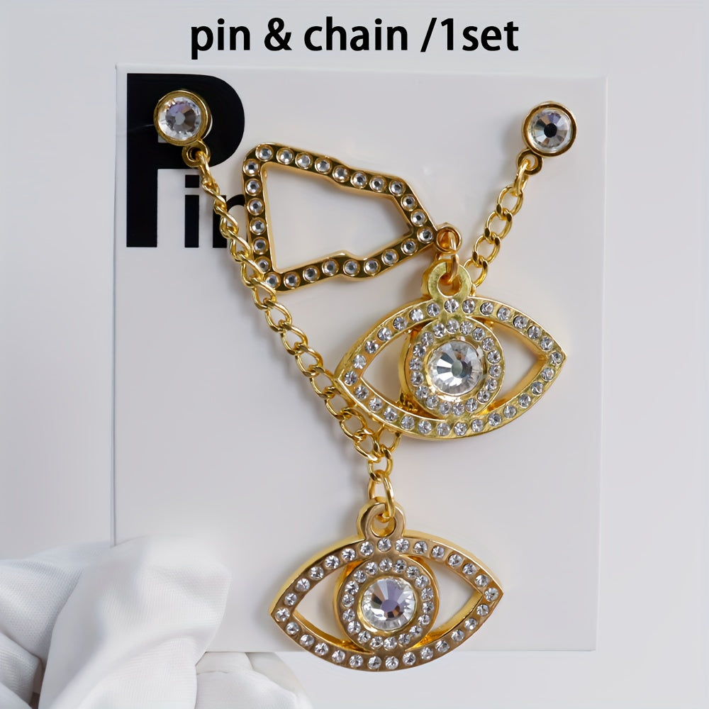 Sparkling Brooch Hat Pin and Chain Set for Women, New Year Gift