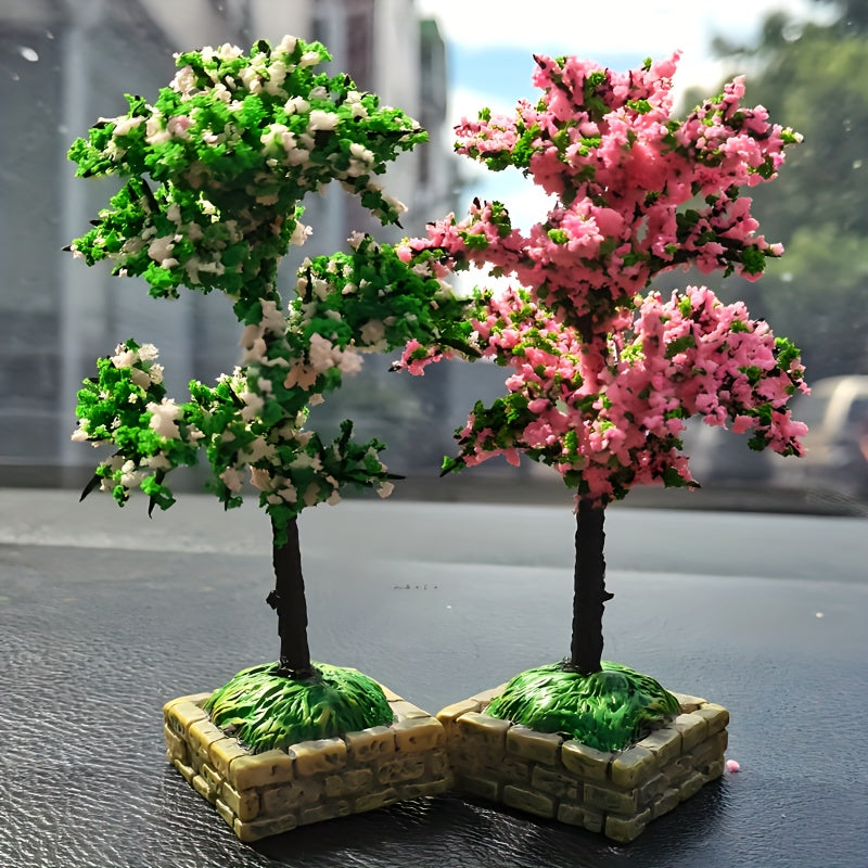 2 шт. миниатюрных искусственных цветочных деревьев из пластика для интерьера автомобиля/декора дома