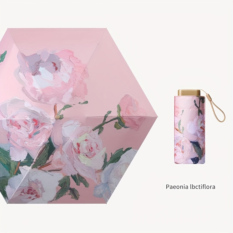 Mini Sun Umbrella Rain Umbrella 6-Fold UV Protection Lightweight Portable