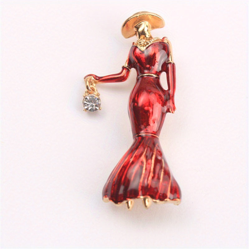 Vintage-Inspired Noblewoman Brooch with Rhinestones, Irregular Shape for Clothing Bags Hats