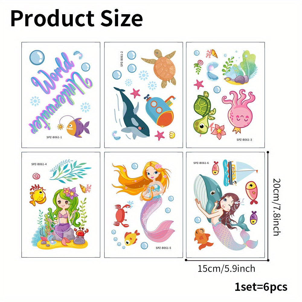 6 Anti-Slip Bathtub Stickers for Kids Mermaid and Ocean Theme Safe Bathing