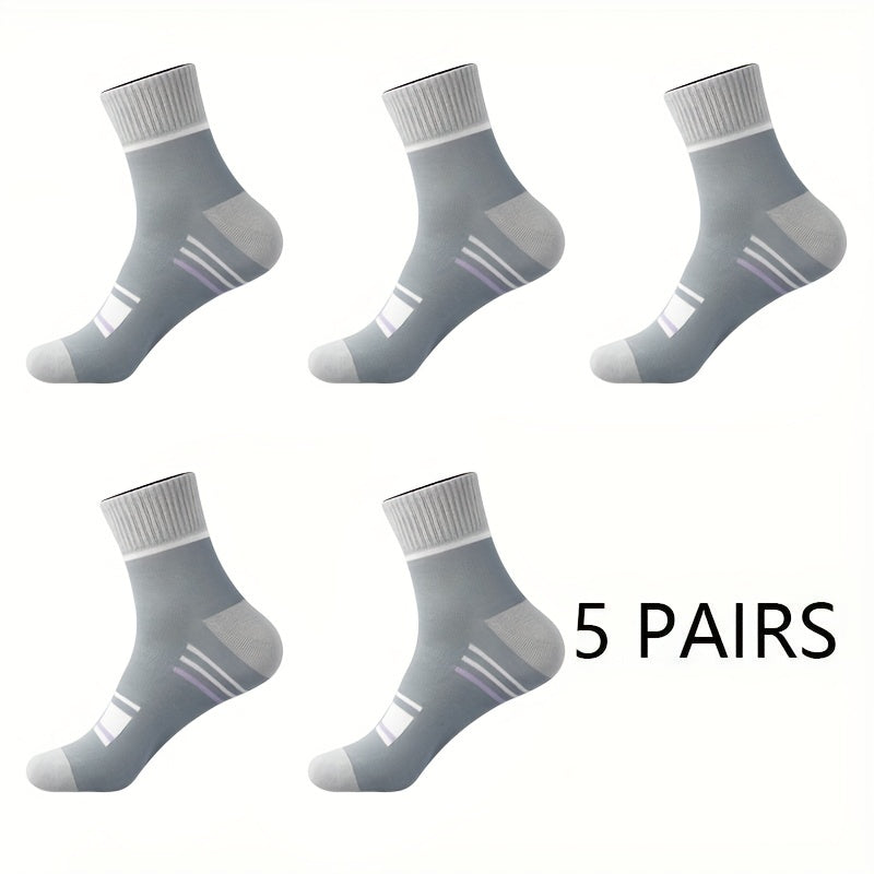 Men's Striped Crew Socks 5 Pairs Breathable Soft Winter Autumn