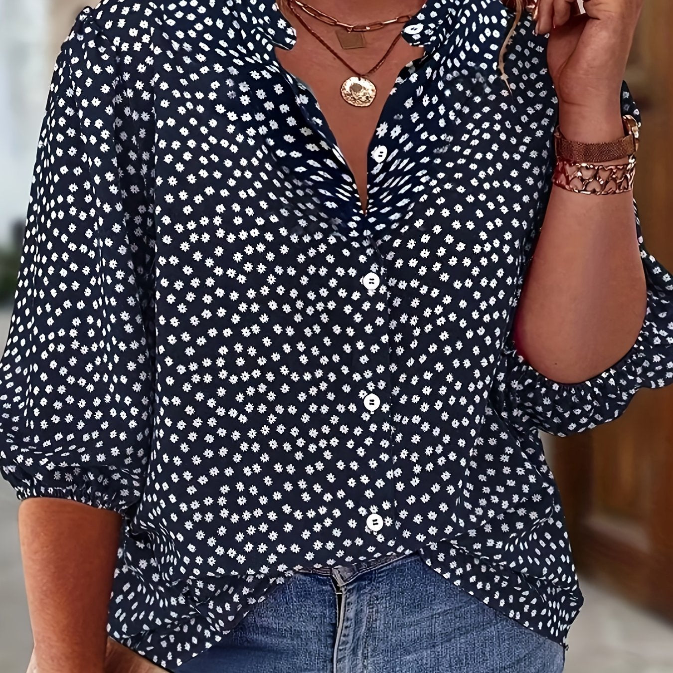 Camisa casual de mujer de tallas grandes con estampado floral para salidas