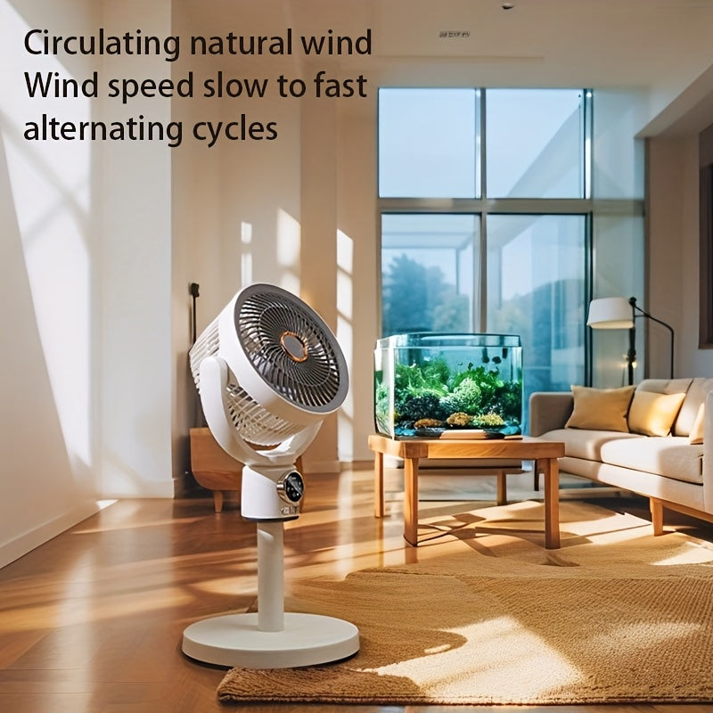 White 3-Speed Vertical Floor Fan with Wide-Angle Airflow USB Powered Manual Lift Pipe for Home Office Dorm