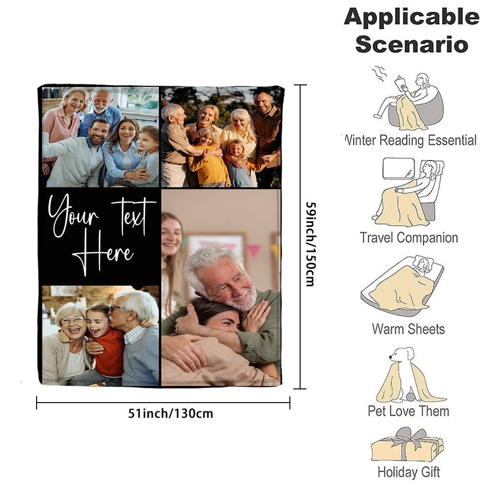 Manta de franela personalizada con foto y mensaje para familia y regalos
