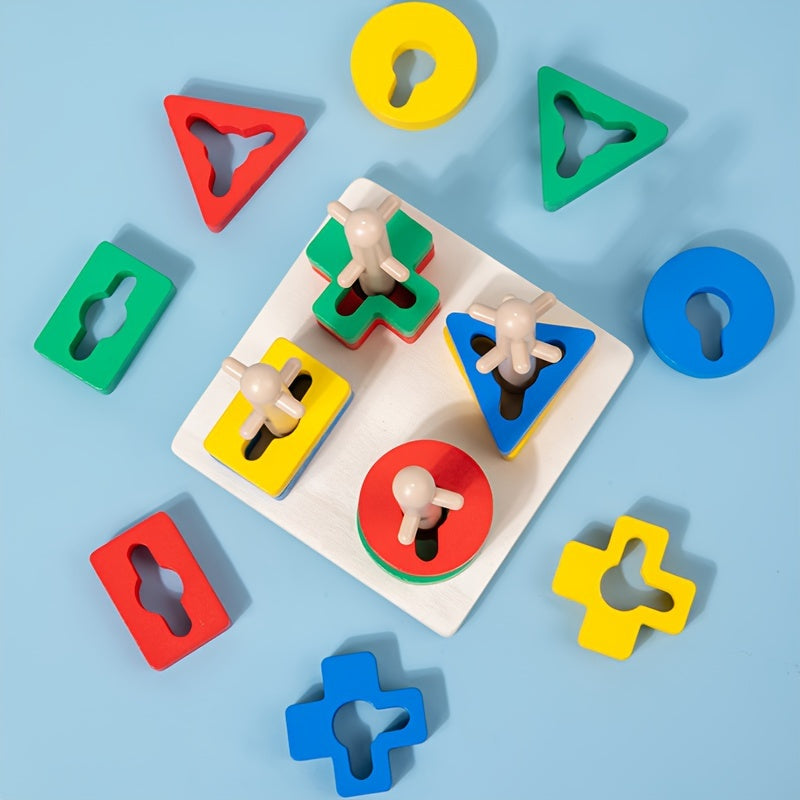 Educational Wooden Shape Sorter Puzzle for Cognitive Development with Stacking Rings and Blocks for 18M+