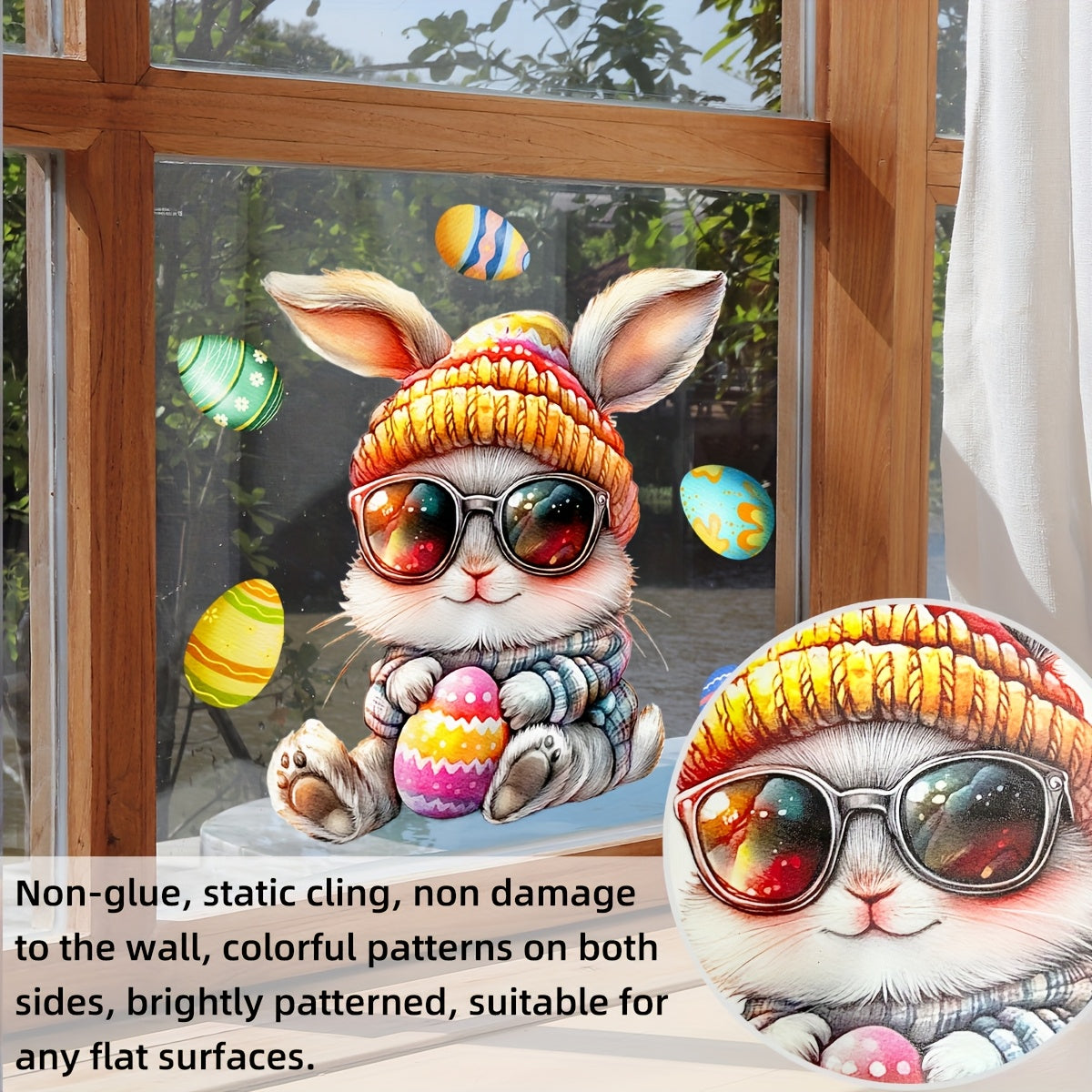 Dual-Sided Easter Bunny Egg Window Decal Reusable PVC Static Cling