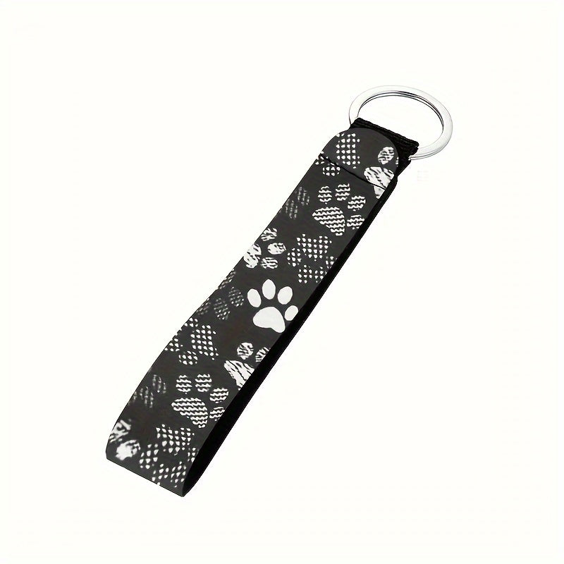 White Dog Paw Print Keychain Wrist Strap Polyester Durable Accessory