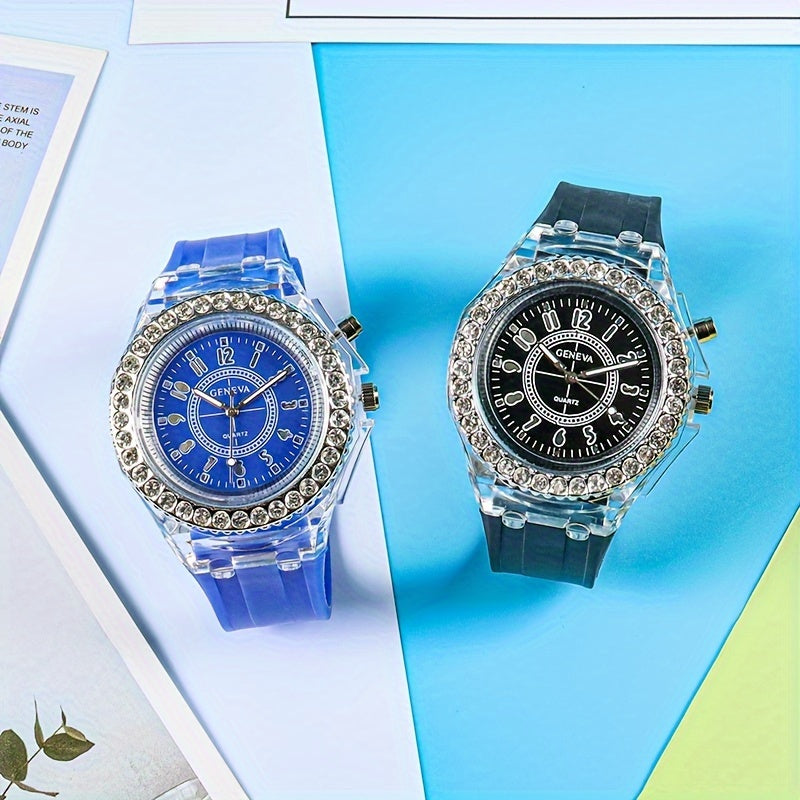 Luminous Student Digital Watch with Rhinestones Candy Colors for Teenagers