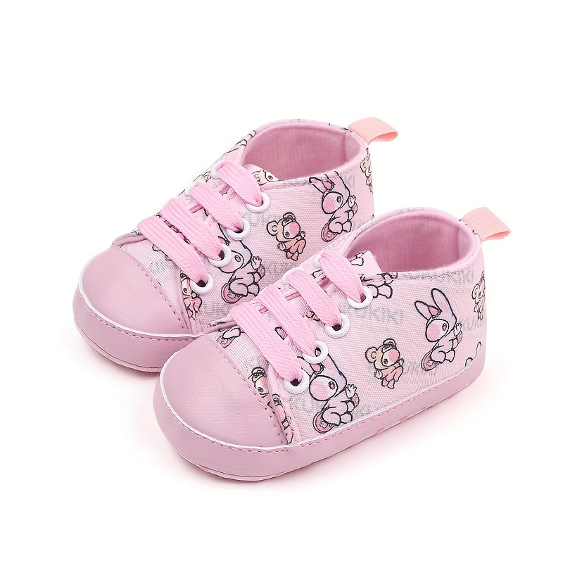 Baby Canvas Sneakers with Cartoon Print Adjustable Lace-Up Indoor Casual Shoes