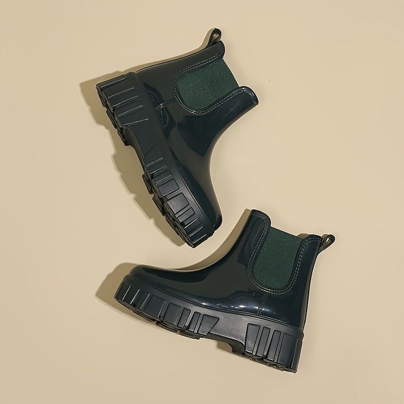 Women's Waterproof Round Toe Boots Non-Slip Thick Sole Leather Shoes