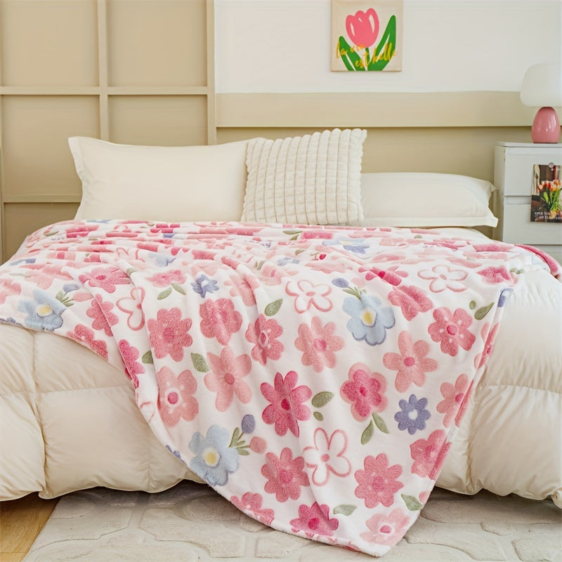 Colorful Flower Print Blanket Soft Breathable for Bed Couch Travel