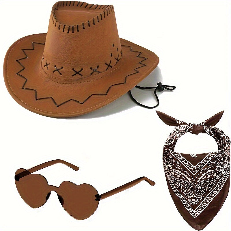 White Cowboy Costume for Adults with Hat Sunglasses and Bandana for Halloween