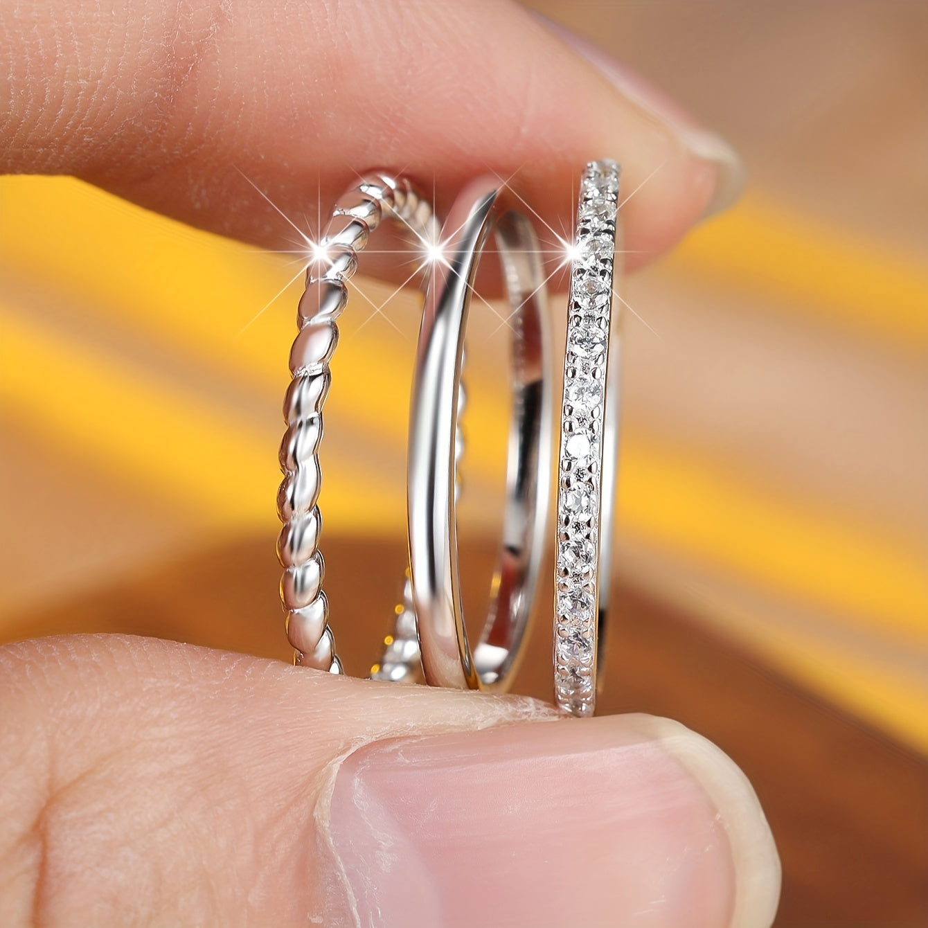 Sterling Silver Ring with White Diamond and Rope Knot Design for Women