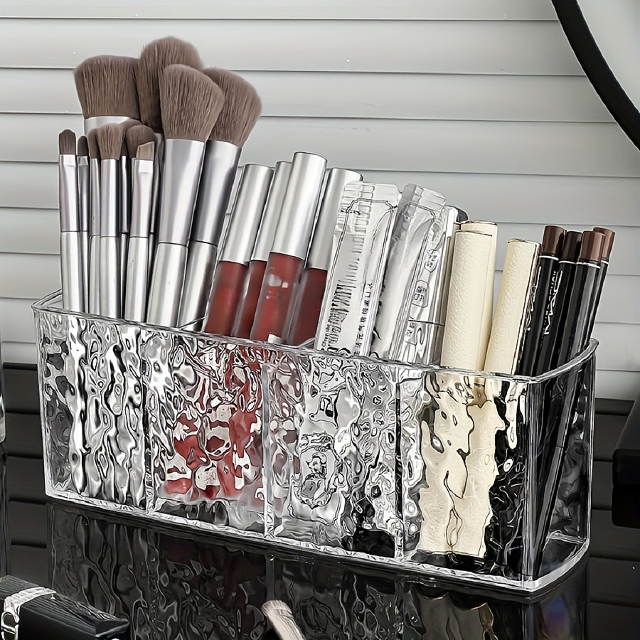 Clear PET Makeup Organizer with 4 Compartments for Brushes Lipsticks and Accessories