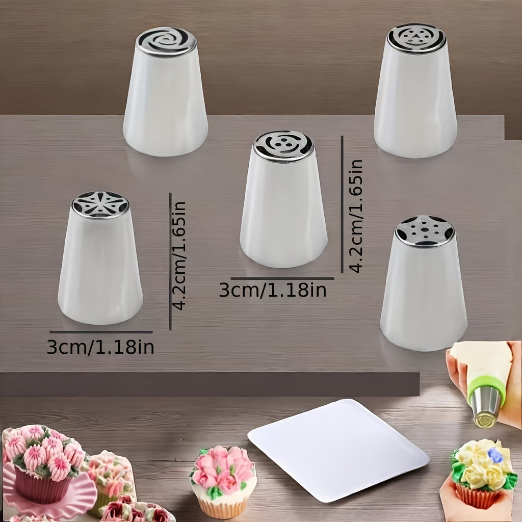 7 dona zanglamas po'latdan yasalgan rus piping uchi to'plami - oziq-ovqat uchun xavfsiz, tortlar, kekslar, pechene va pufflarni bezash uchun mukammal - tug'ilgan kunlar, partiyalar va uy pishiruvchilari uchun zarur pishirish asboblari