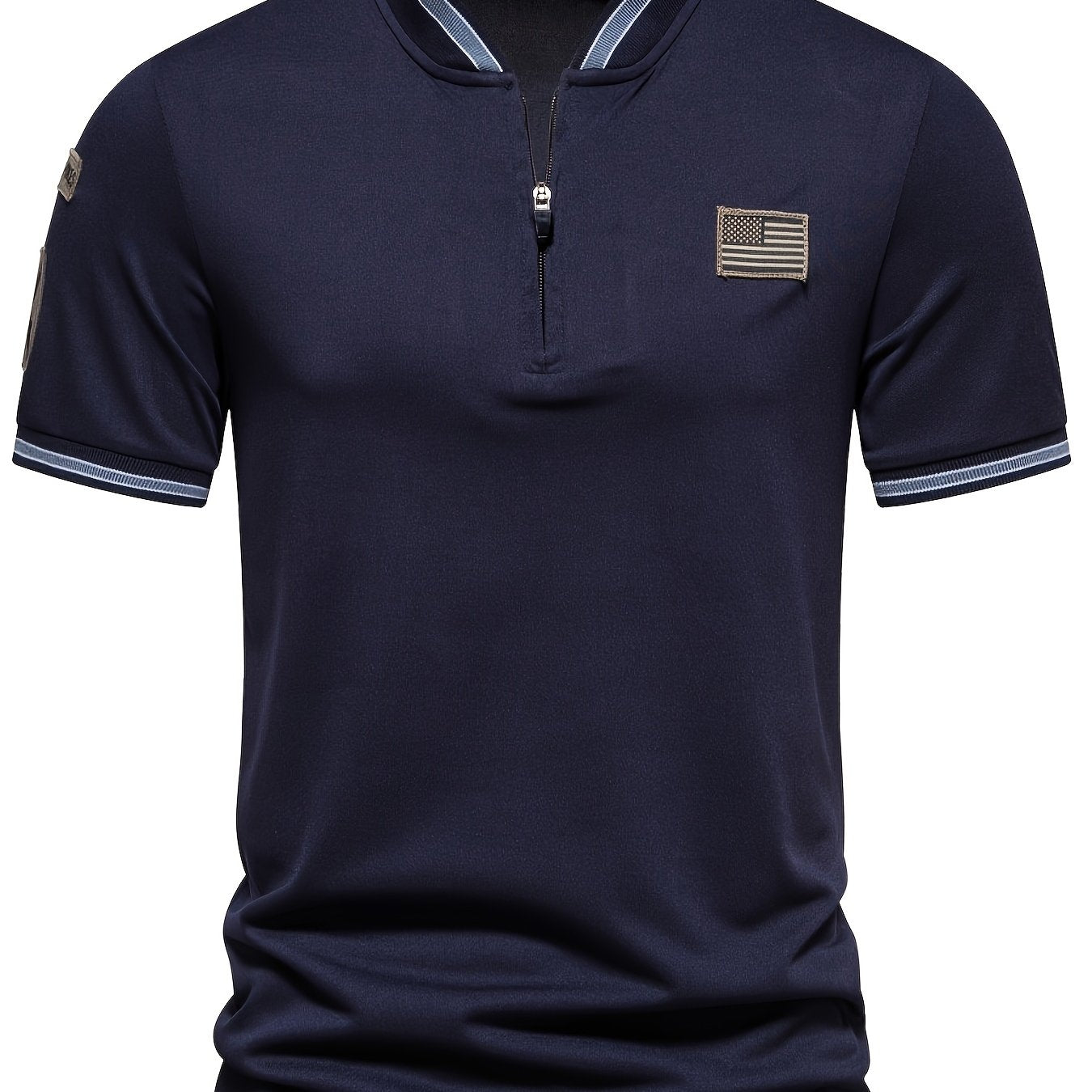 Men's Summer Henley Shirt with Patriotic Flag Design Breathable Polyester Casual Top