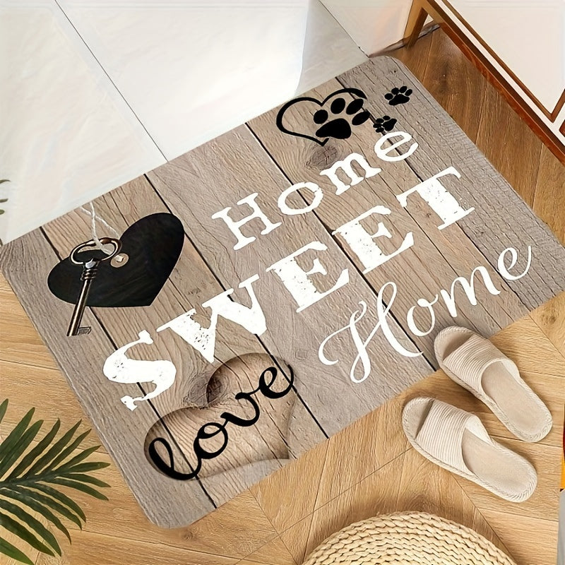 "Uy Shirin Uy Sevgi Chiziqli Kirish Tasmali - 1 dona Polyester Xush kelibsiz Mat, PVC Orqa bilan, Osonlik bilan Mashinada Yuvilishi Mumkin, To‘g‘ri Burchakli Ichki/Tashqi Gilam Kirish, Patio yoki Porch uchun - Zamonaviy Uy Dekor Tasmali"