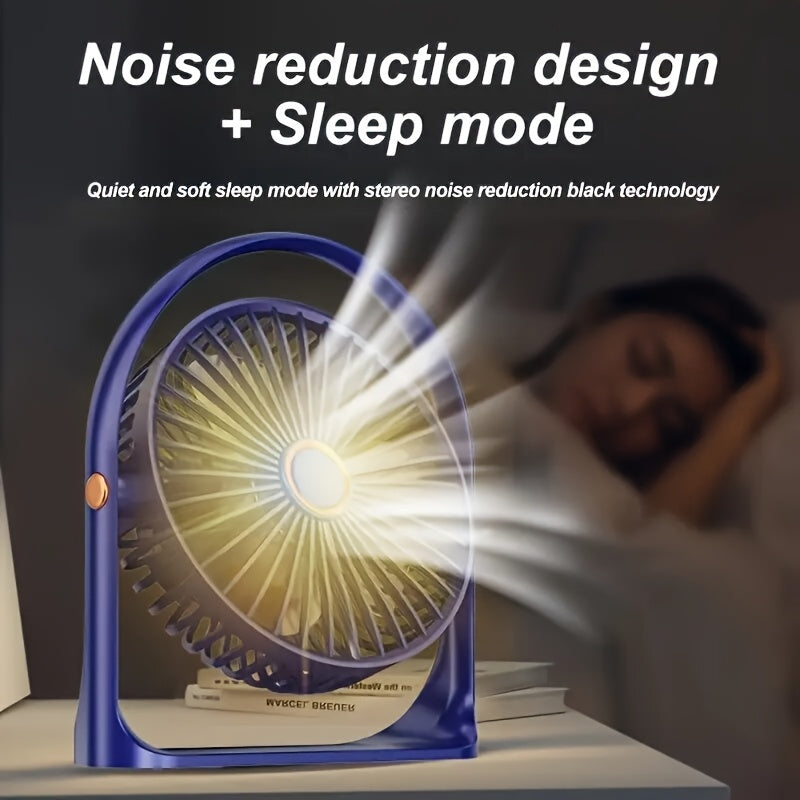 Black Portable Mini Desk Fan 5-Speed USB Rechargeable Quiet Tabletop Fan