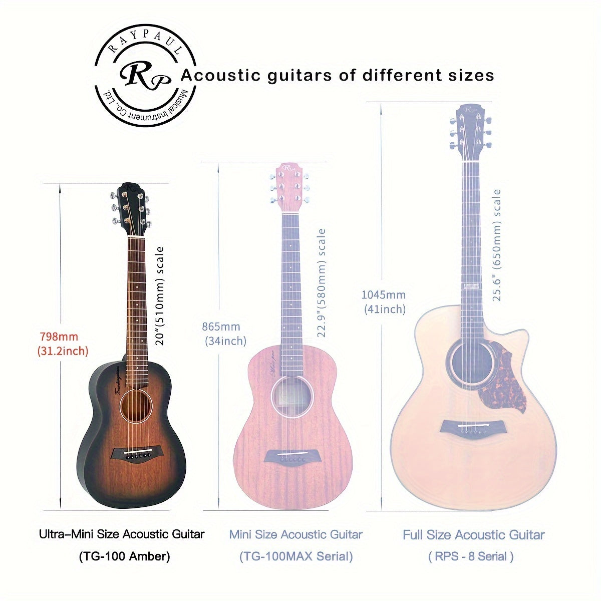 Ultra-Mini Travel Acoustic Guitar with Mahogany Neck and Sides Rosewood Fingerboard 20 Frets