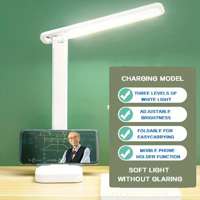 Adjustable White LED Desk Lamp with Color Changing Dimmable Light and Rechargeable Battery