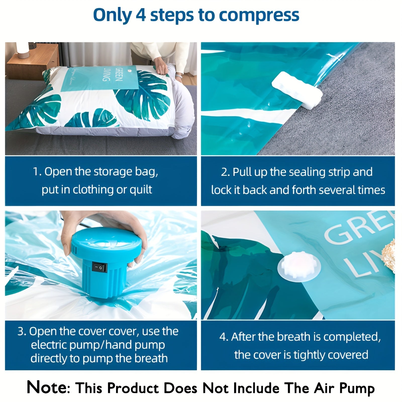 Reusable Tropical Leaf Pattern Vacuum Storage Bags Set of 2 for Clothes and Quilts Space-Saving Waterproof Dustproof