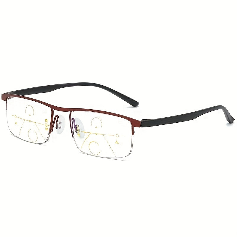 Unisex Progressive Multi-Focus Reading Glasses Rectangular Metal Frame in 3 Colors