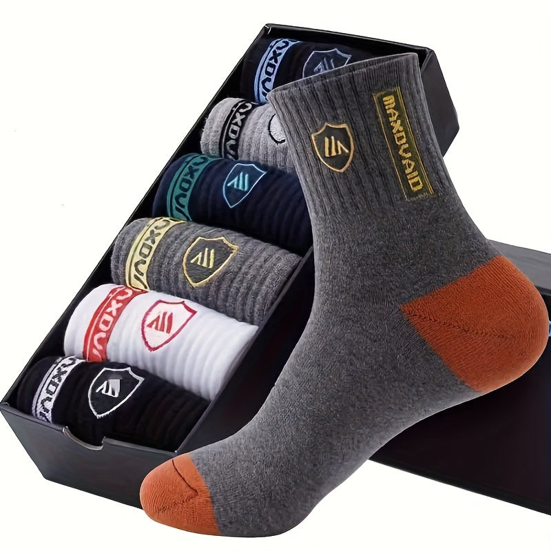 Men's Crew Socks 5 Pairs Breathable Knit Polyester Comfortable Winter Autumn