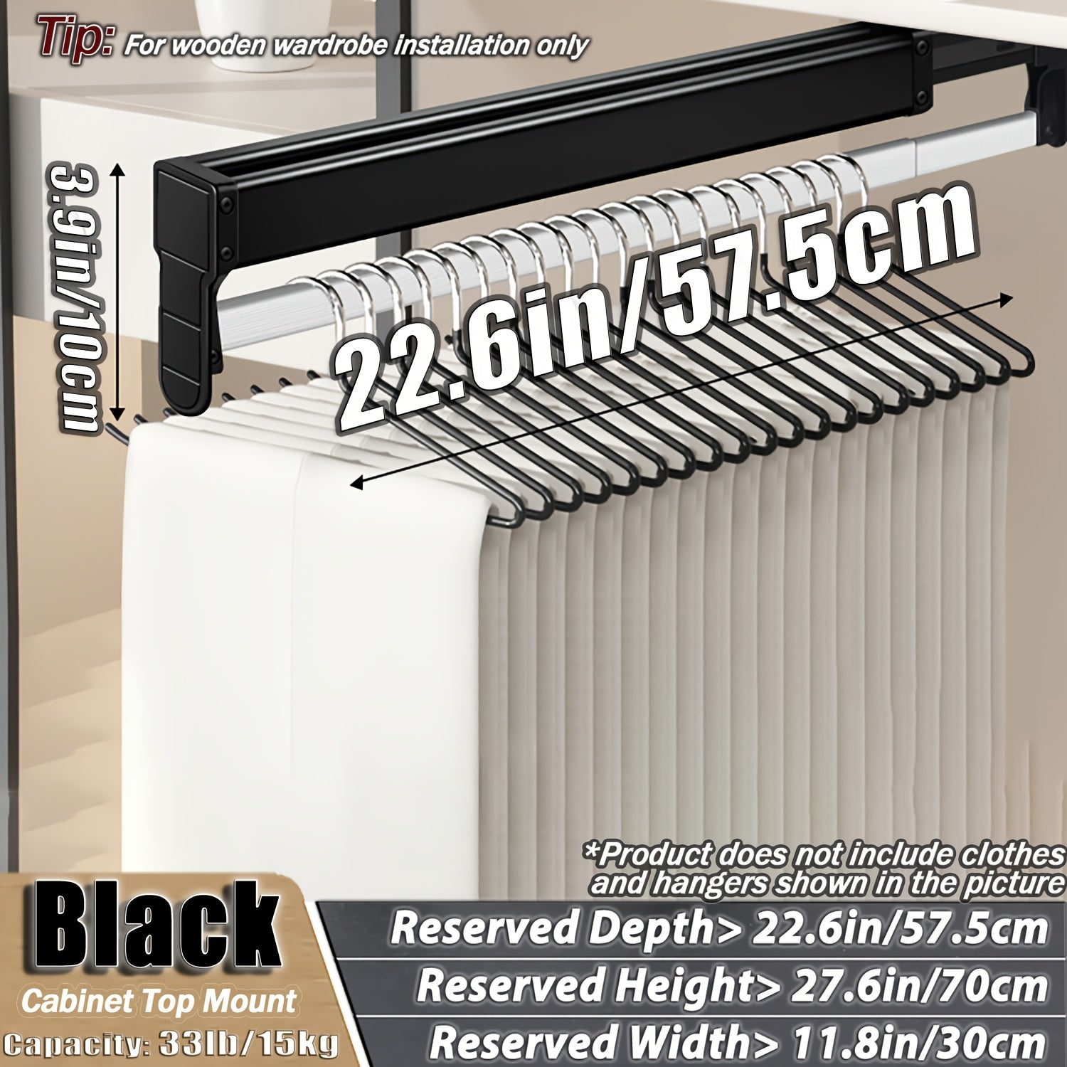 Adjustable Pull-Out Clothing Storage Rack with Metal Rod for Wardrobe Organization