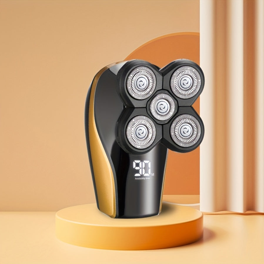 Cordless Bald Head Shaver 5 Rotary Blades LED Display Wet Dry Rechargeable Travel-Friendly