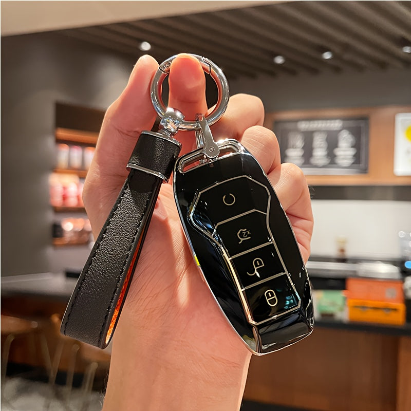 Car Key Case TPU Cover for EV Remote Control with Leather Buckle