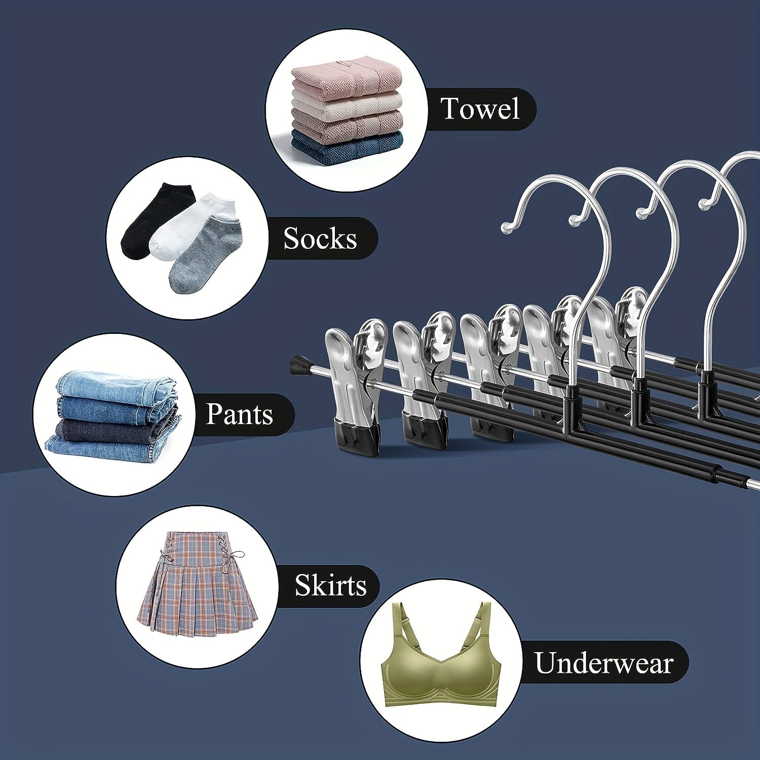 Adjustable Clothes Hanger with Stainless Steel Skirt Clip Drying Rack Pack of 10 or 20