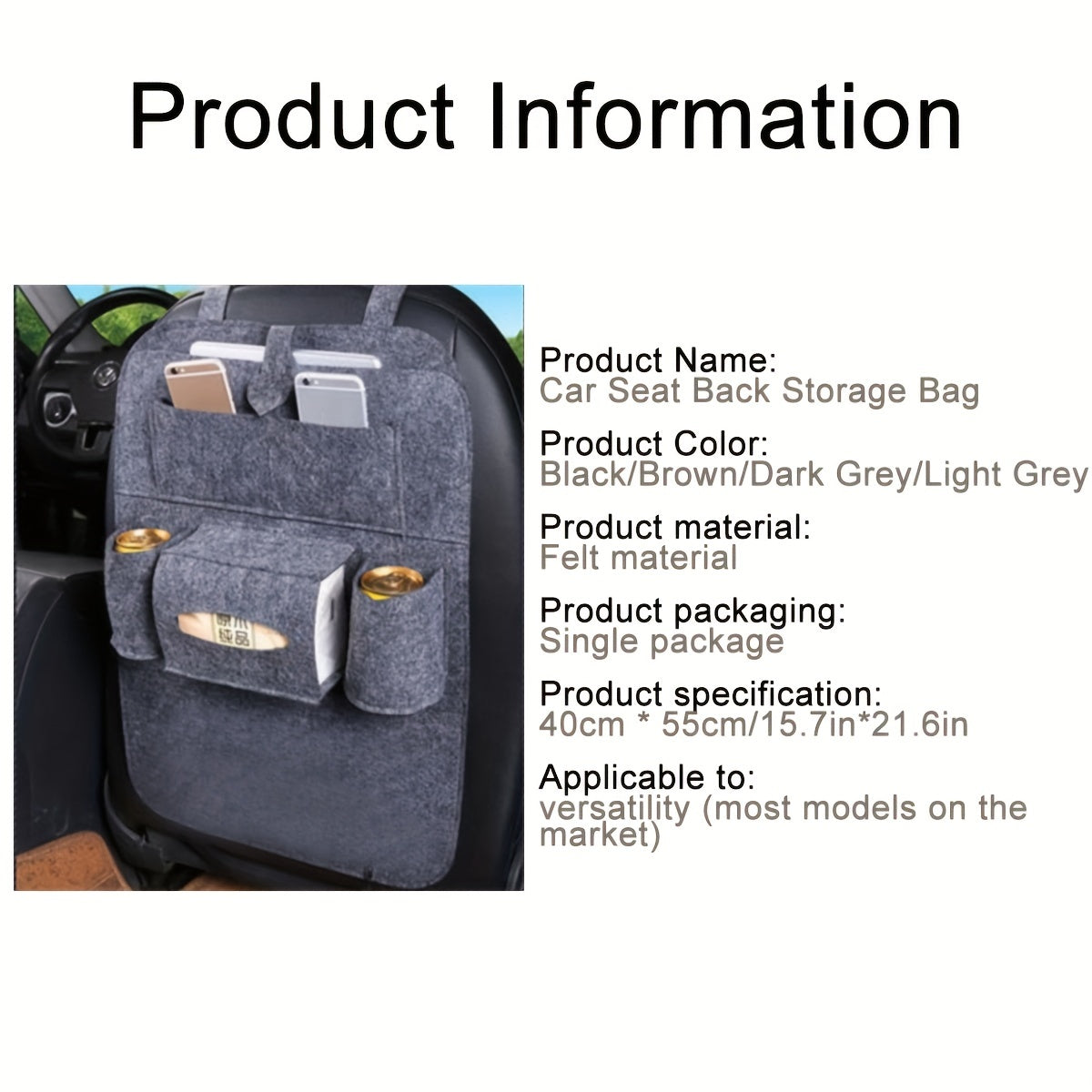 Felt Car Seat Organizer Hanging Storage Bag for Interior Supplies Children 14+