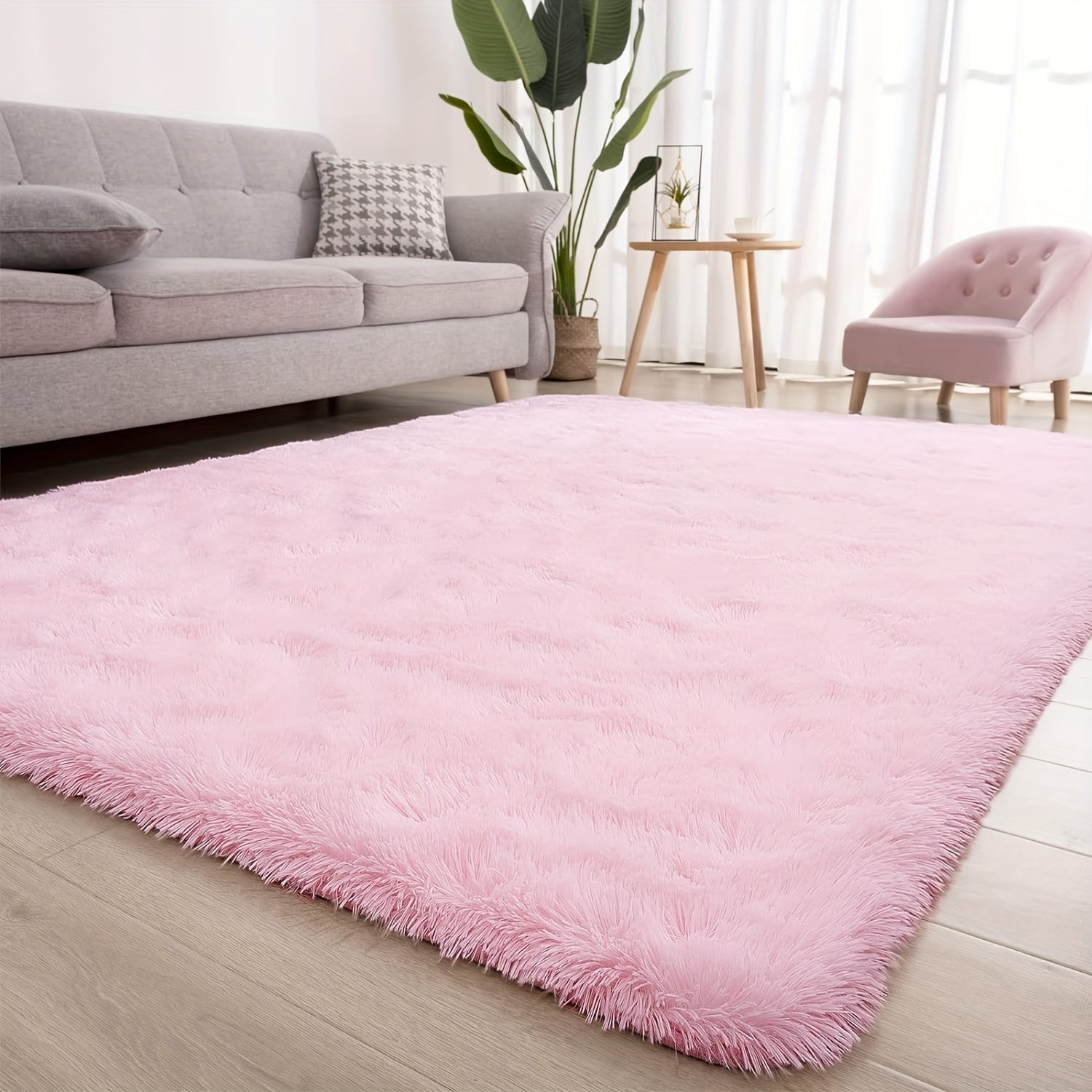 Pink Plush Area Rug Soft Warm Non-Slip Durable Bedroom Living Room Decoration