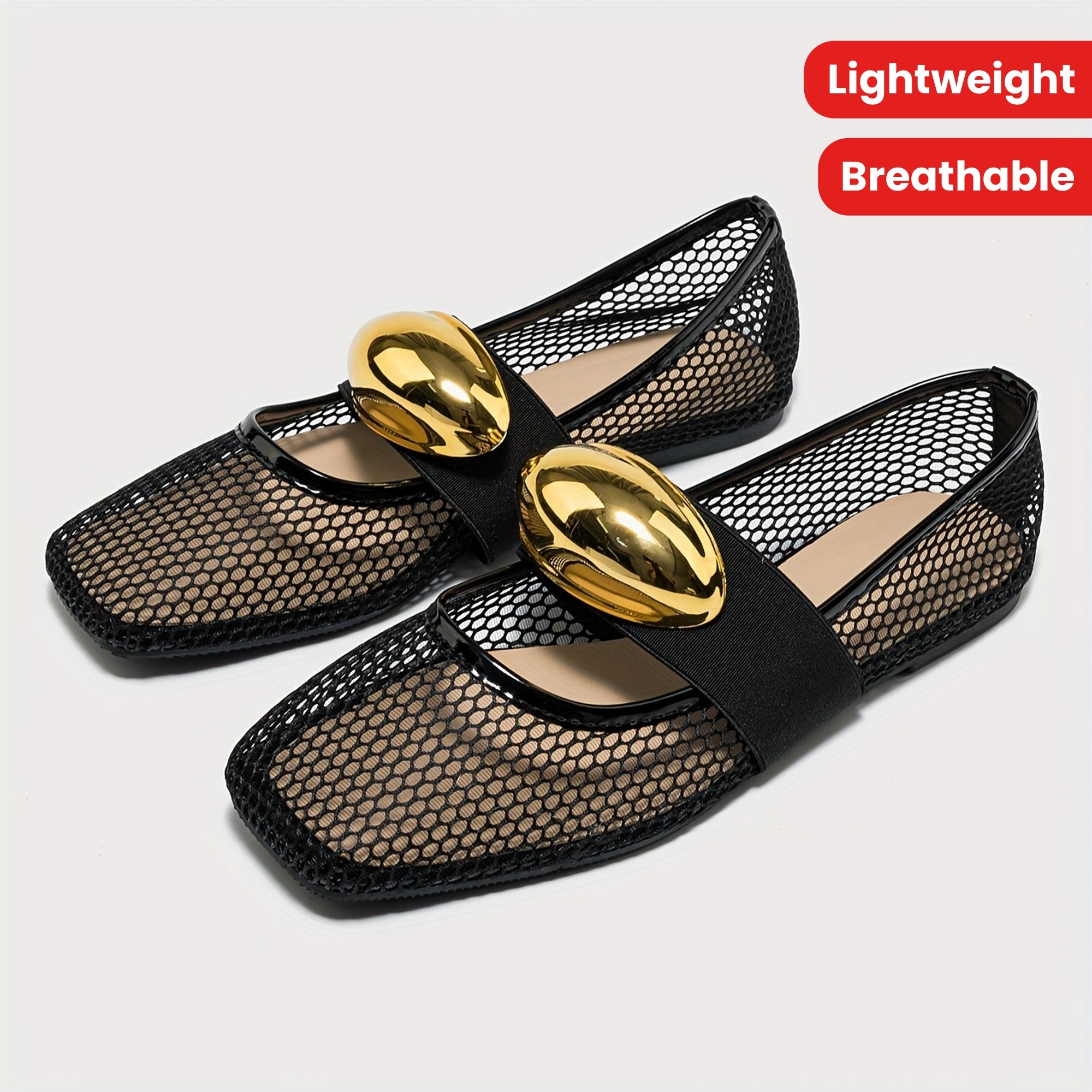 Women's Metallic Slip-On Flats Lightweight Breathable Mesh Shoes