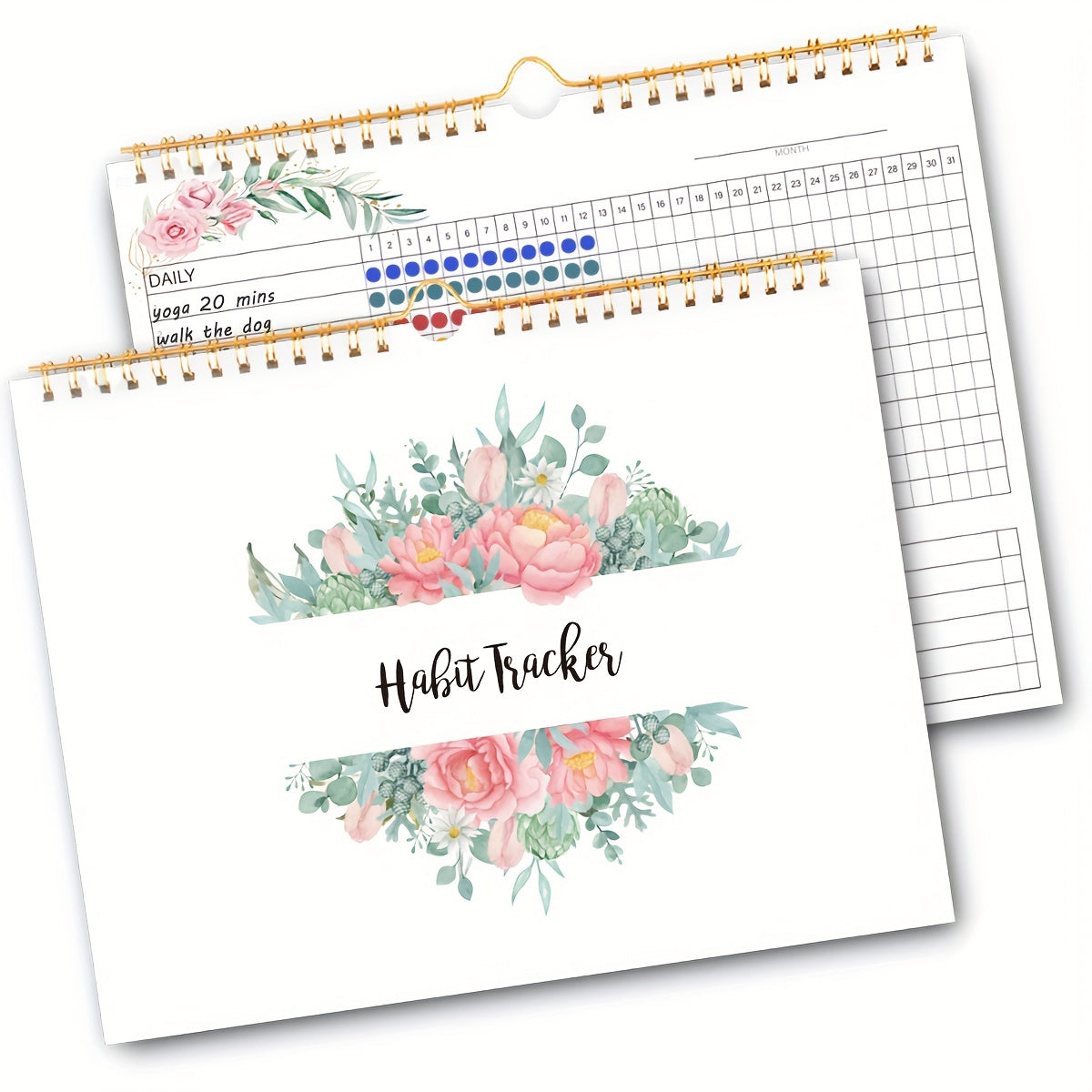 O'simlik sahifalari bilan spiral bog'langan odat kuzatuvchi rejalashtiruvchi, mahsuldorlikni oshirish uchun, sanasiz, 25.4*20.32 sm, 160gsm qog'oz