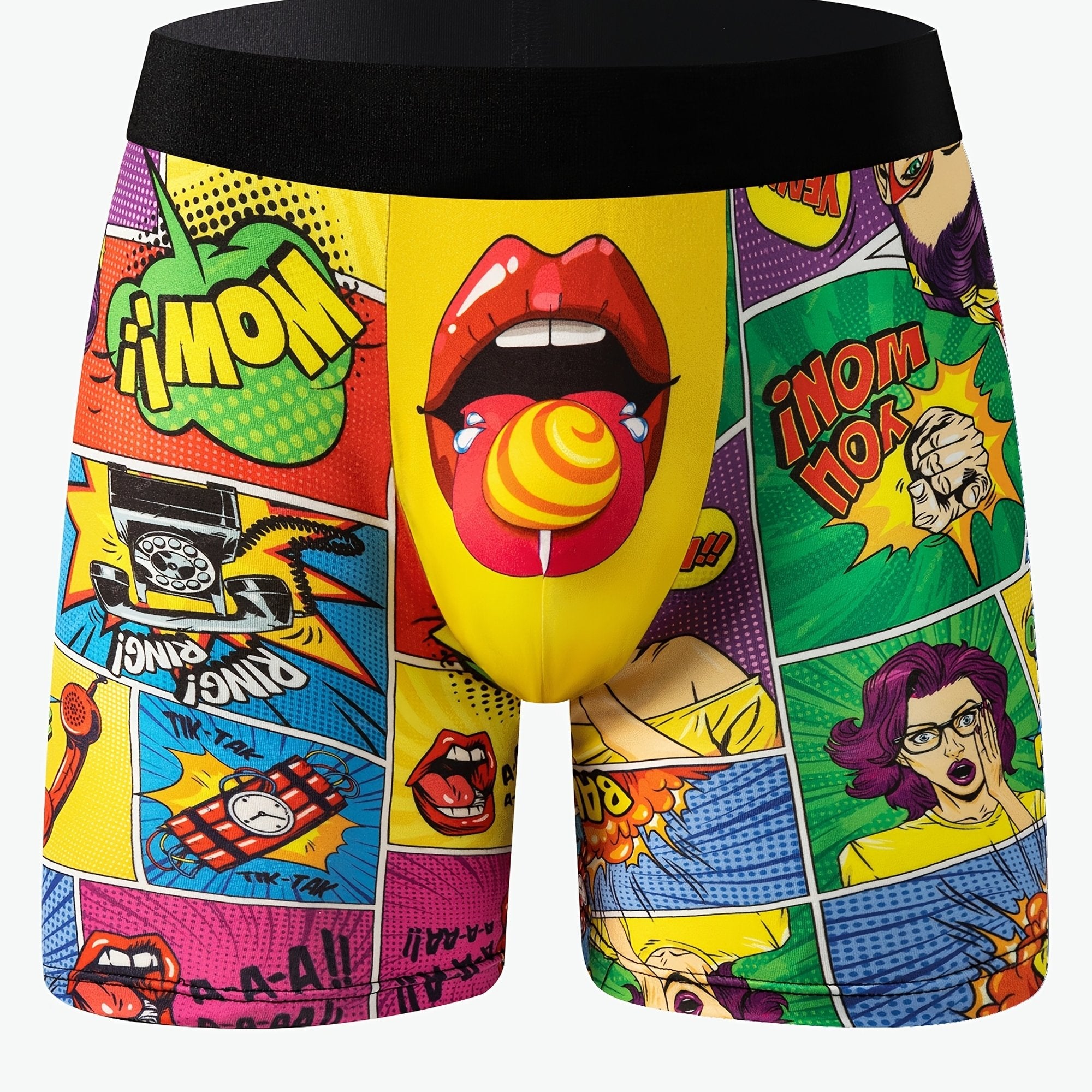 Men's Breathable Polyester Spandex Boxer Shorts with Unique Print for Casual and Sports Wear