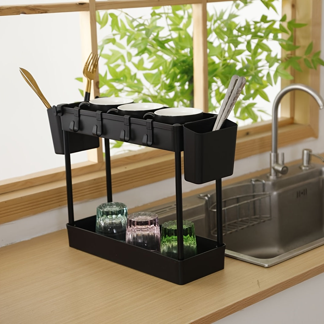 2-Tier White Sink Organizer Rack for Kitchen Storage and Spices