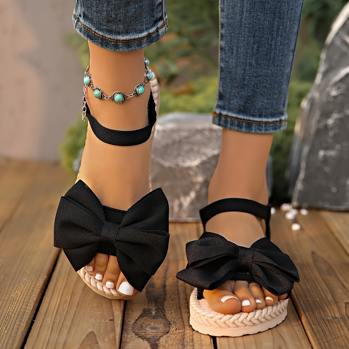 Women's Flat Bowknot Sandals Open Toe Summer Casual Beach Shoes