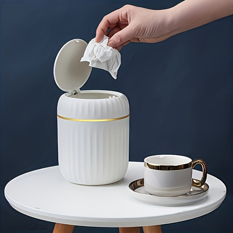 Mini Trash Can with Press-Top Lid Durable PP Material for Office Bedroom Living Room