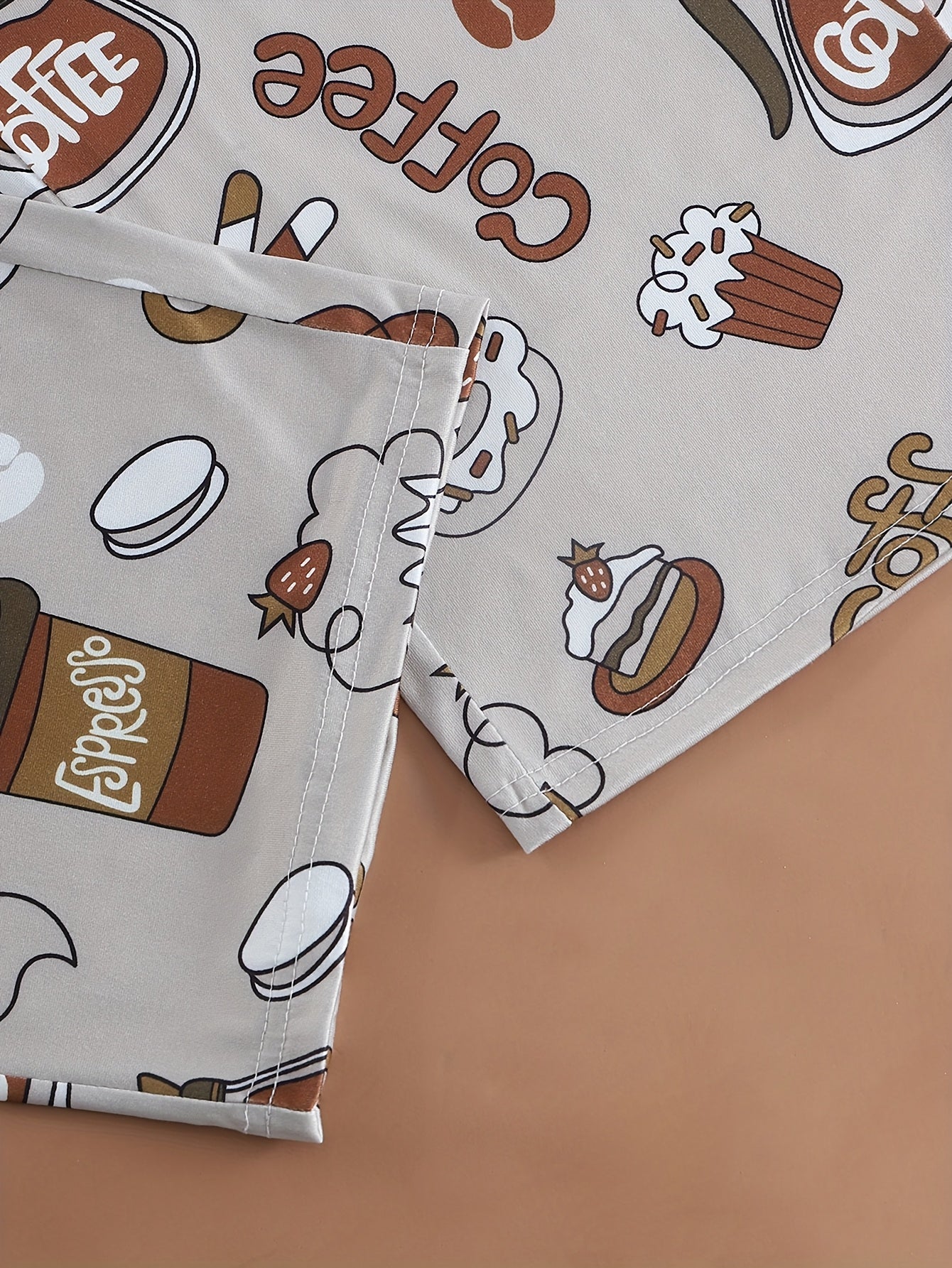 Plus Size Women’s Coffee Print Pajama Set Knit Polyester Elastane Sleepwear