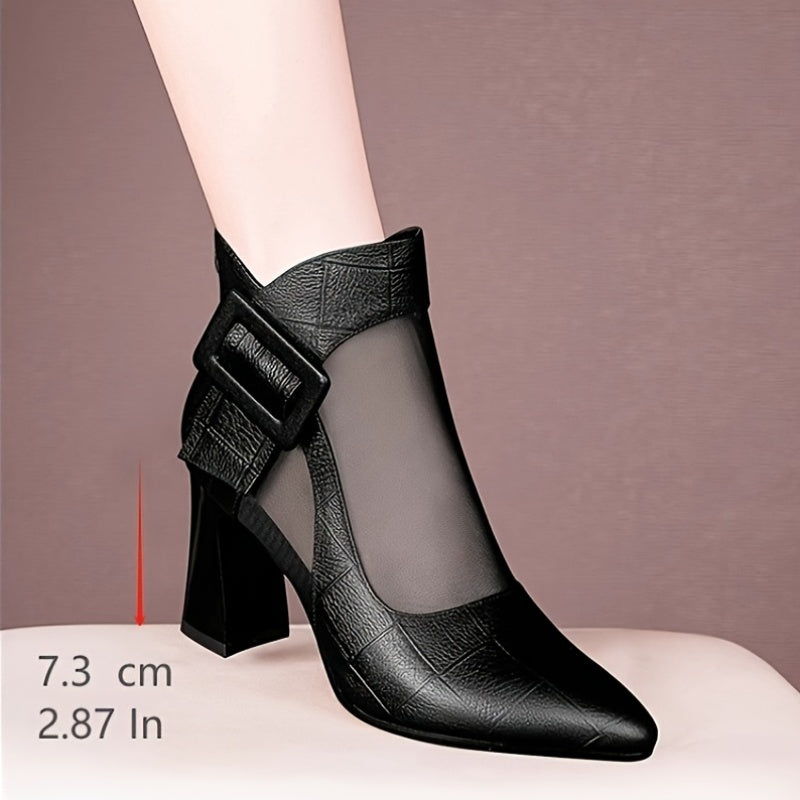 Women Pointed Toe Chunky Heel Pumps Black Summer Formal Office Shoes