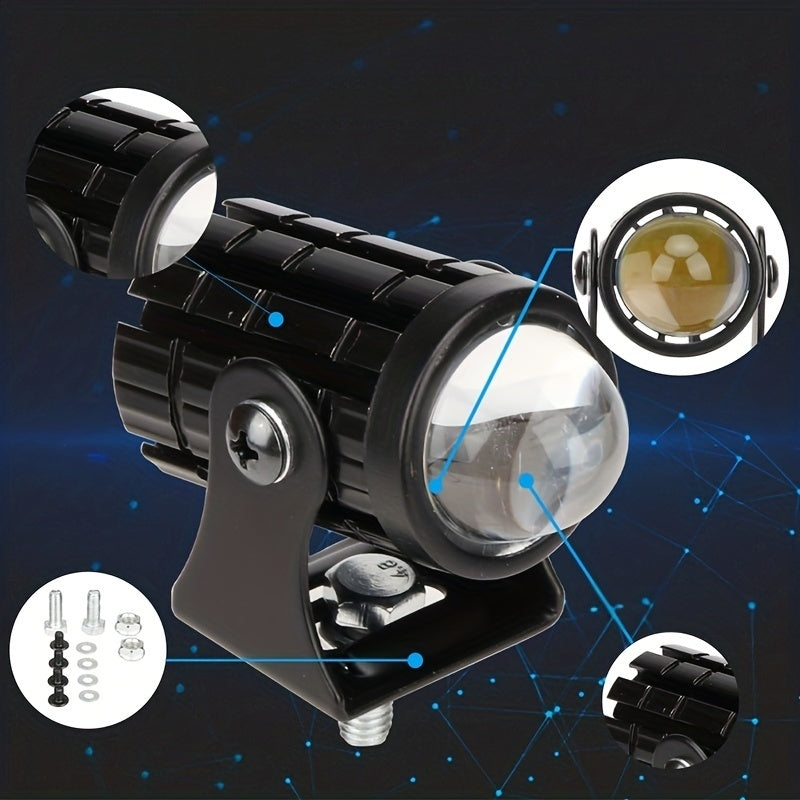 Universal Motorcycle LED Headlight Mini Driving Light Dual Color Off-Road Spotlights