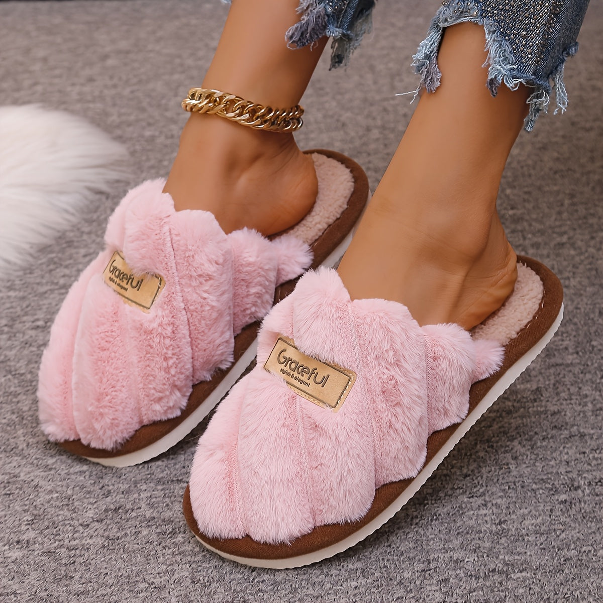Unisex Winter Fuzzy Indoor Outdoor Slippers Thickened Non-Slip Comfort