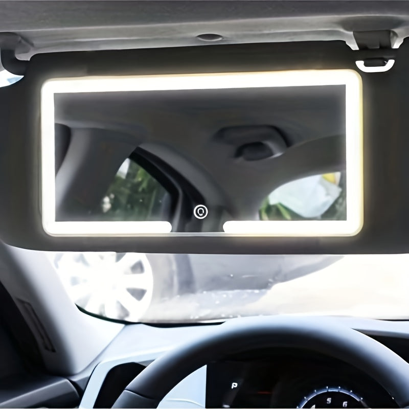 Portable LED Car Vanity Mirror with USB Rechargeable Foldable Design